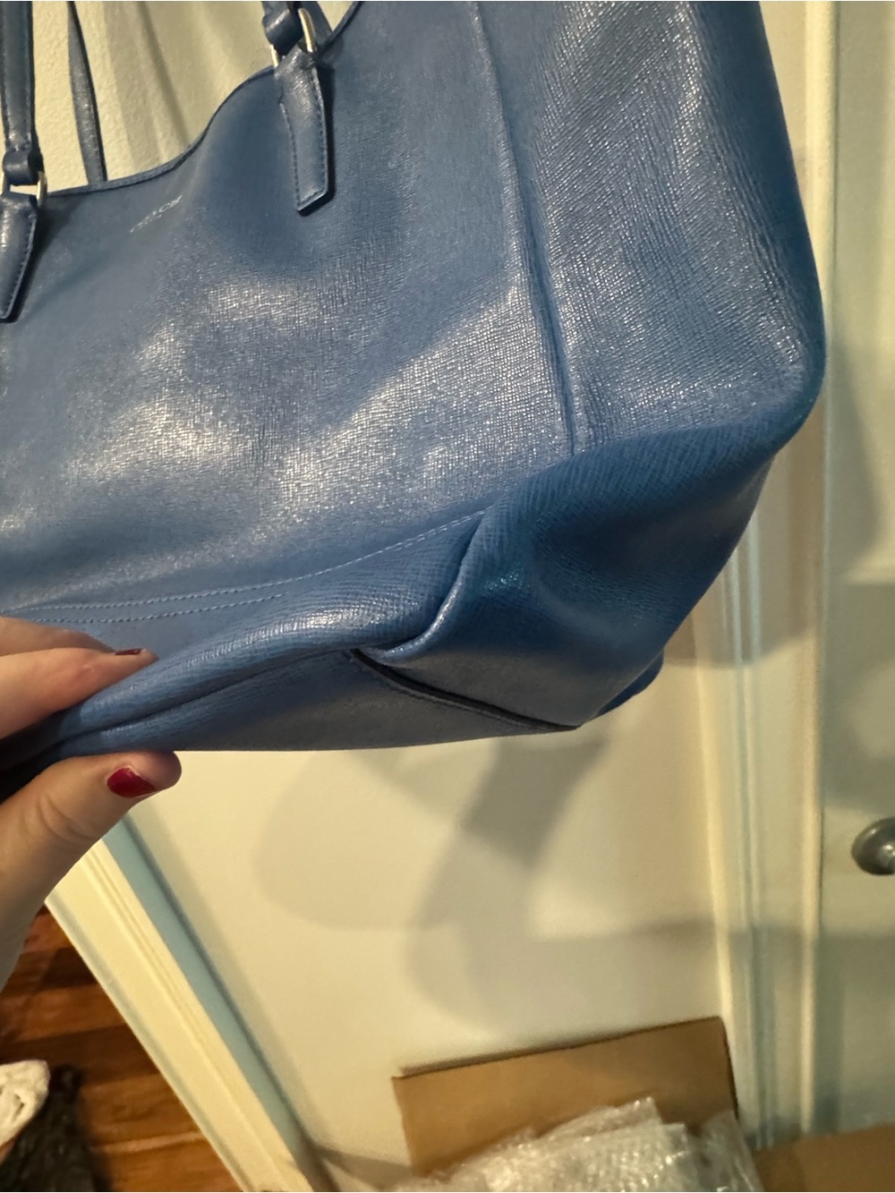 Women’s Coach Saffiano Leather Medium City Tote Silver Cobalt Blue Purse - Picture 8 of 16